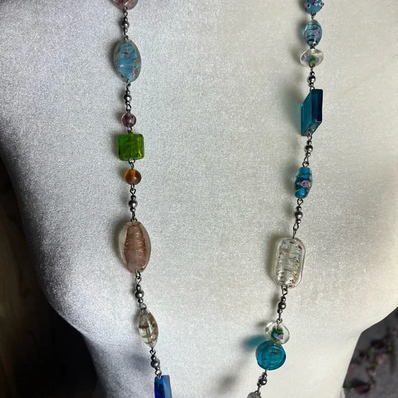 Women’s Multi-Color Beaded Necklace Set — Purple, Turquoise, Cream, Gold Accents - Picture 8 of 11